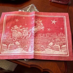 Williams Sonoma Red and White Linen Tapestry Placemats